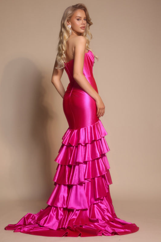 Portia and Scarlett Strapless Ruffle Satin Prom Dress XO085