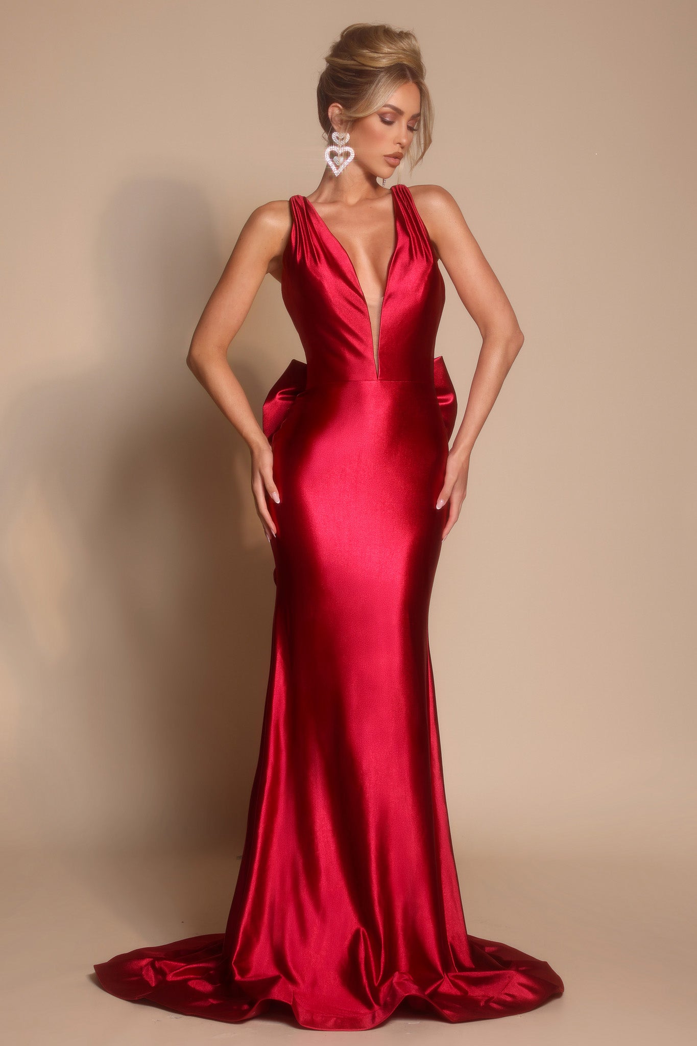 Portia and Scarlett Plunging Satin Prom Dress XO095