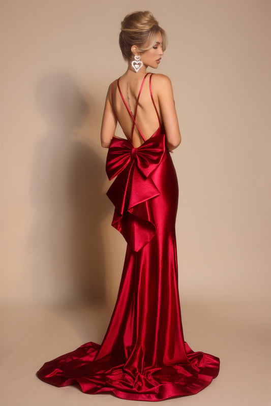 Portia and Scarlett Plunging Satin Prom Dress XO095