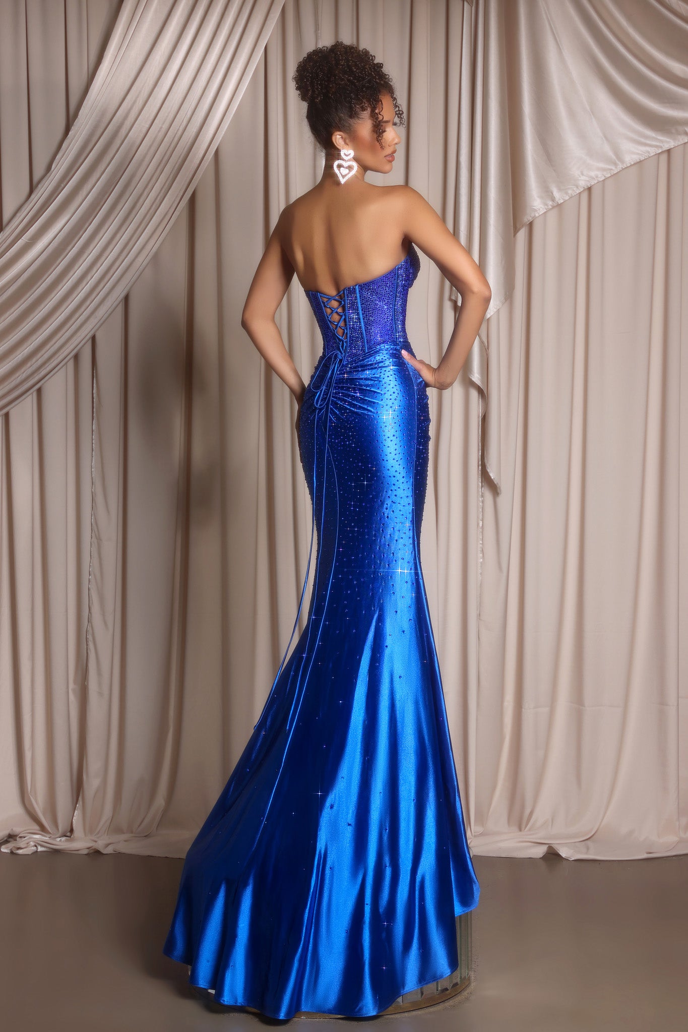 Portia and Scarlett Crystal Corset Satin Prom Dress XO098