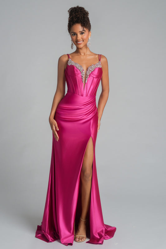 Portia and Scarlett Crystal Plunge Satin Prom Dress XO105