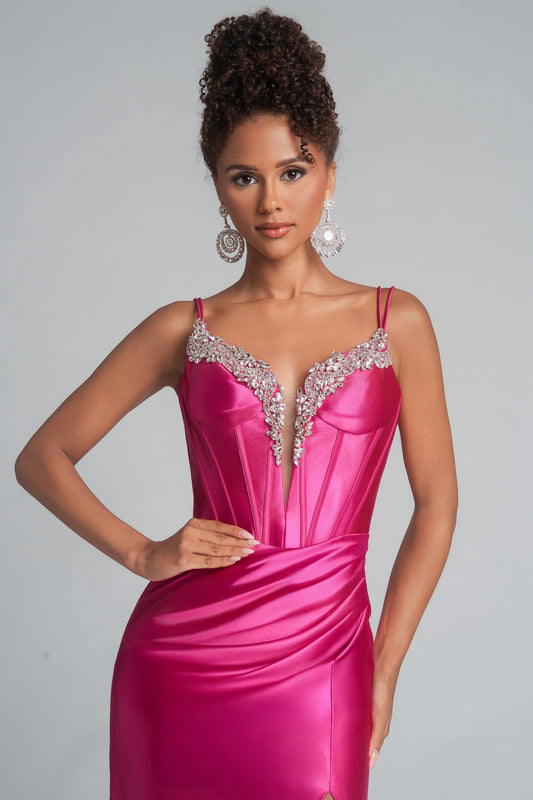 Portia and Scarlett Crystal Plunge Satin Prom Dress XO105