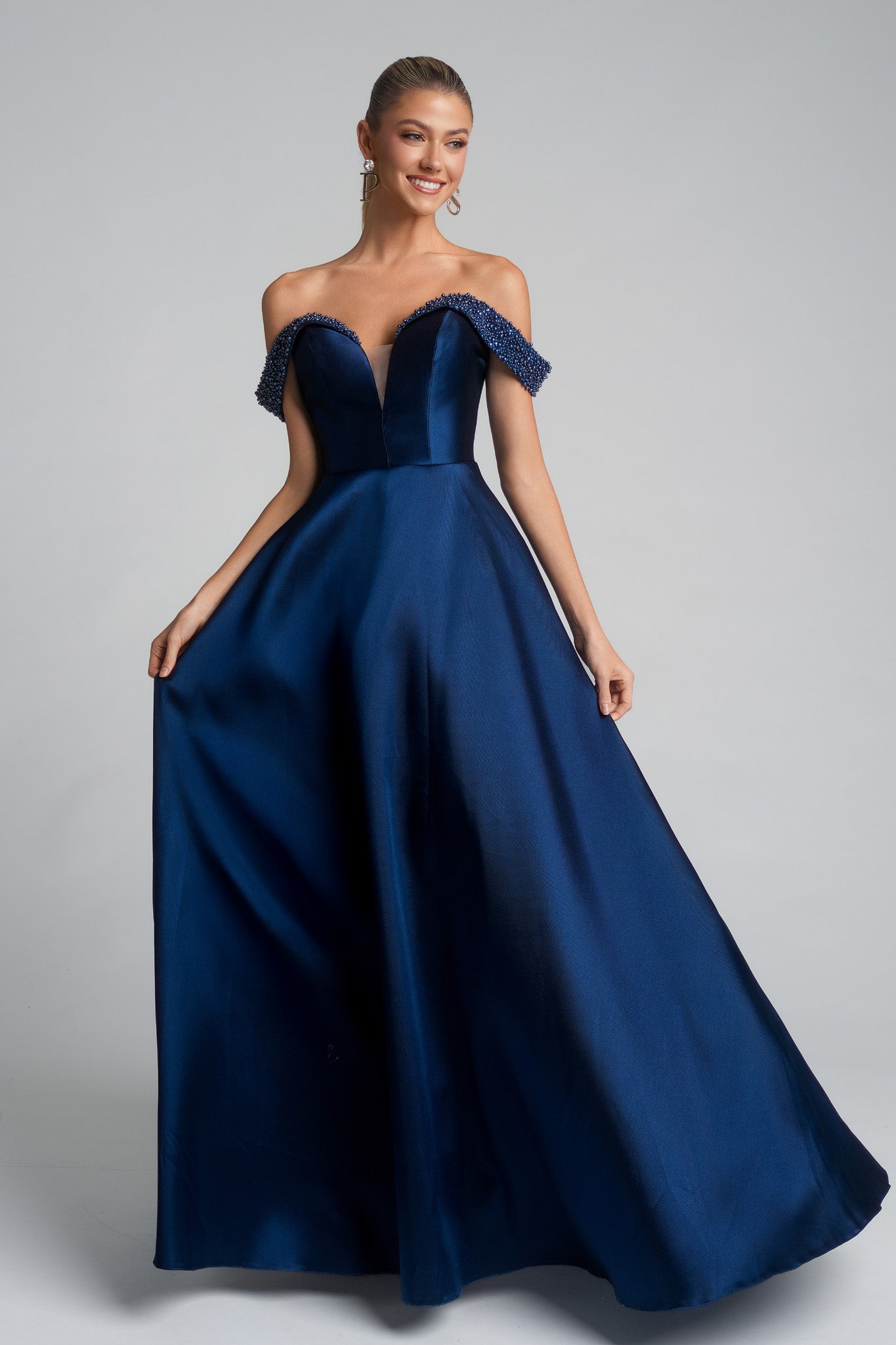 Portia and Scarlett Off-Shoulder Beaded A-Line Prom Dress XO117