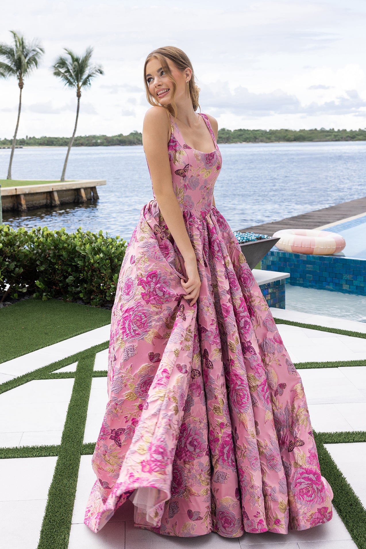 Portia and Scarlett Square Neck Jacquard Ball Gown XO188