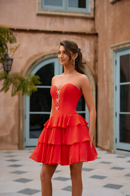 Portia and Scarlett Bow Ruffle Corset Homecoming Dress XO202