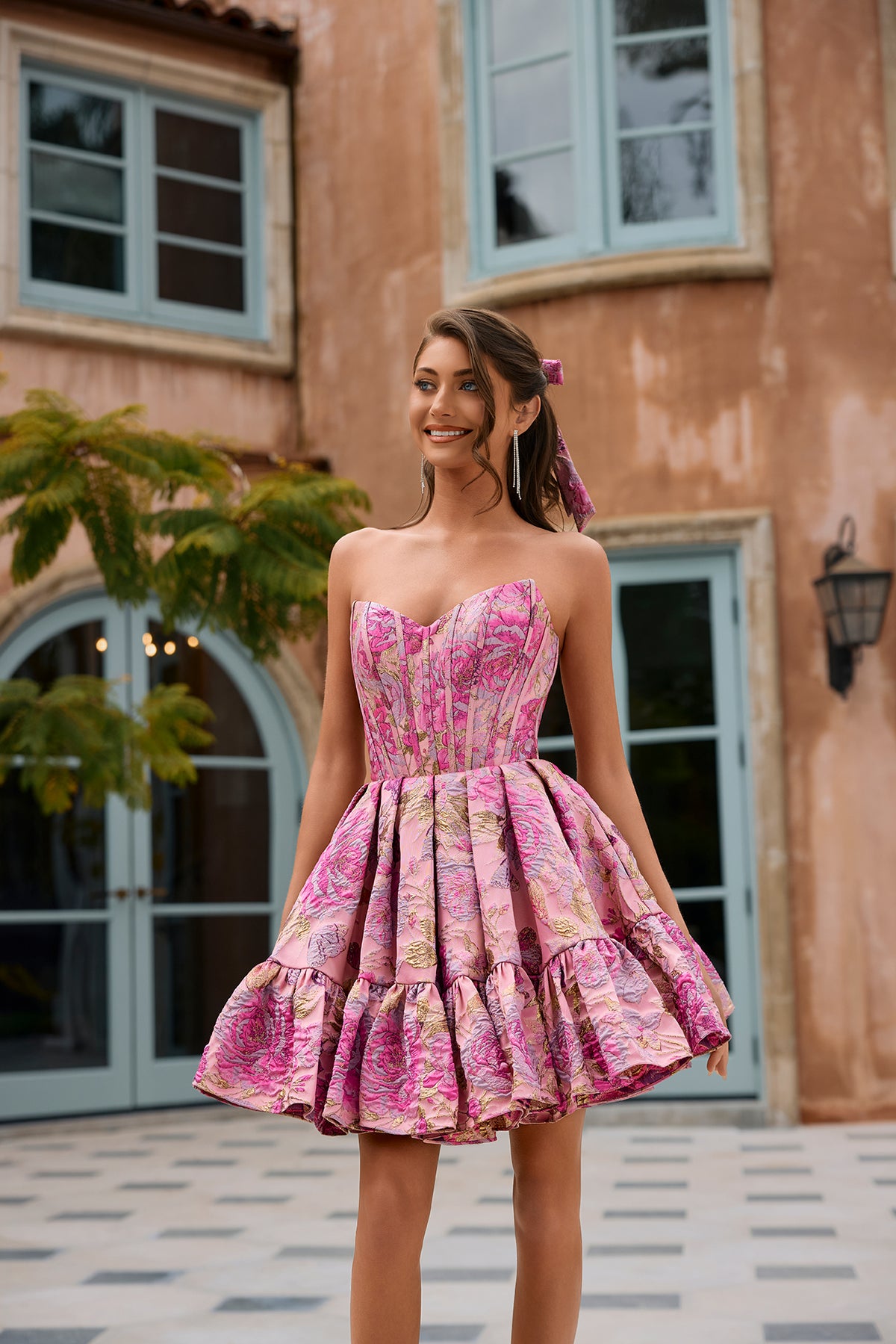 Portia and Scarlett Floral Tiered Corset Homecoming Dress XO211