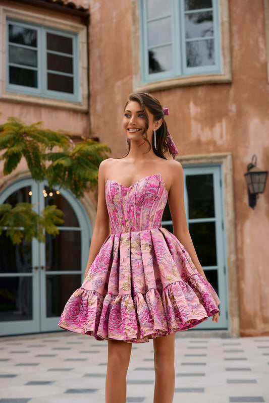 Portia and Scarlett Floral Tiered Corset Homecoming Dress XO211