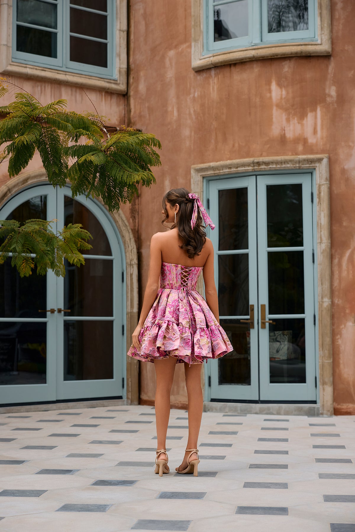 Portia and Scarlett Floral Tiered Corset Homecoming Dress XO211