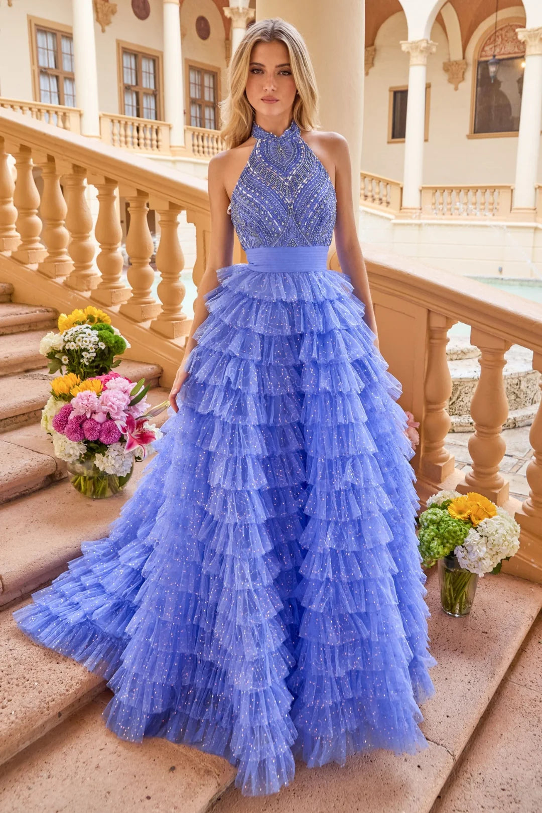 Ava Presley 47258 - Beaded Bodice Tiered Ball Gown